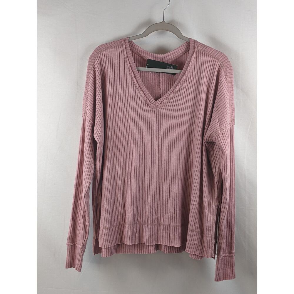 Wild Fable Ribbed Sweater S Oversize Long Sleeve Mauve Pink VNeck Cozy Side Slit
